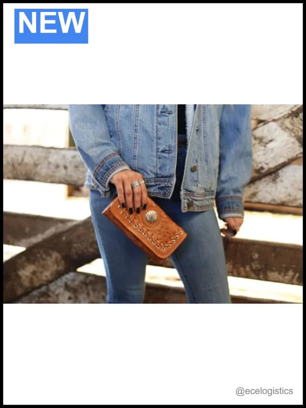 Hand Tooled Genuine Leather Tri-Fold Wallet with Card Slots & ID Holder